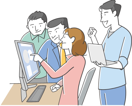 複数人がモニターを見ているイラスト